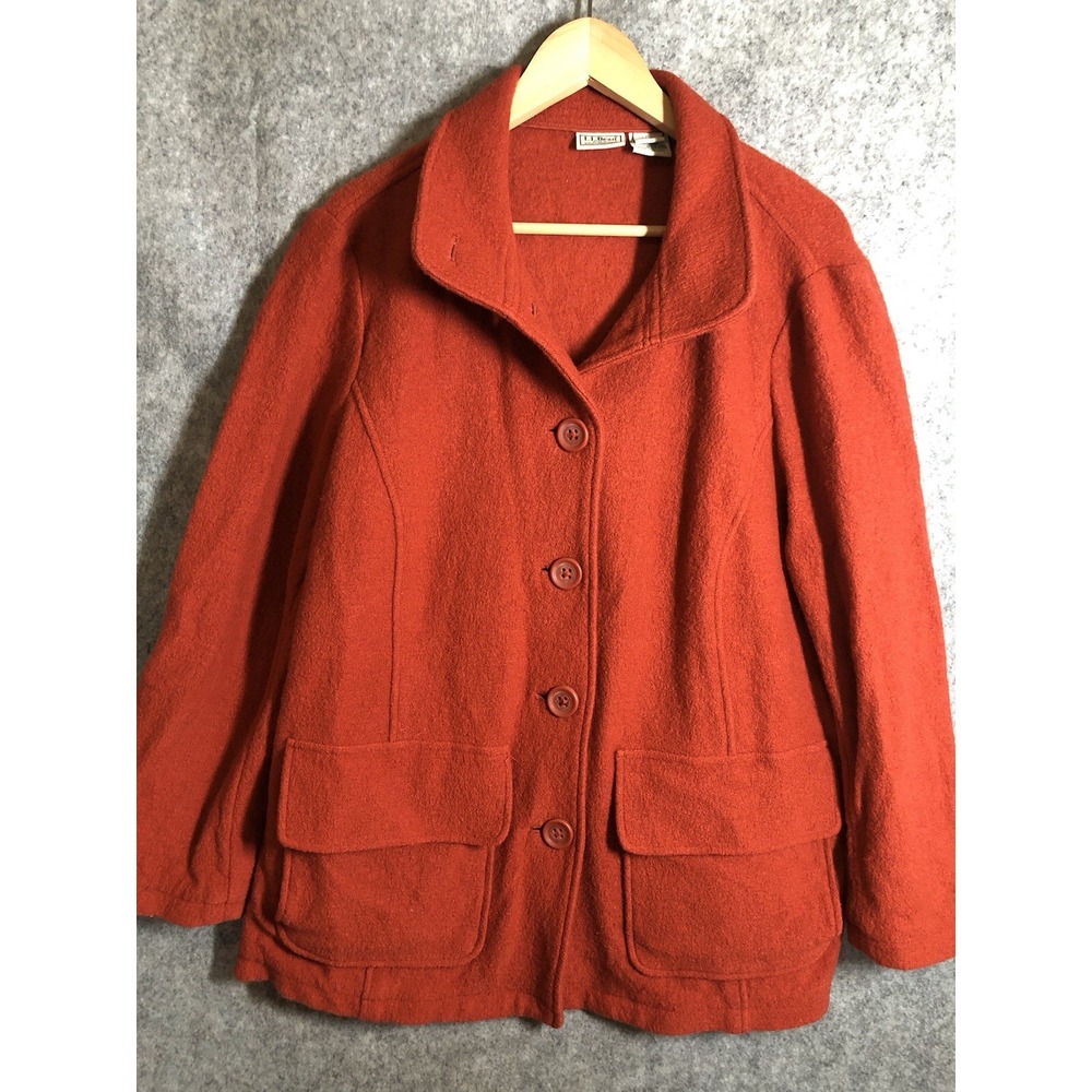 L.L. Bean Jacket Women 1X Harvest Orange Boiled Wool Swing Coat Heritage Classic